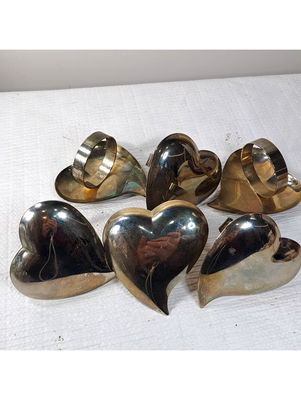 Heart napkin ring holders metal set 6 brass silver Valentine's Day love modern
